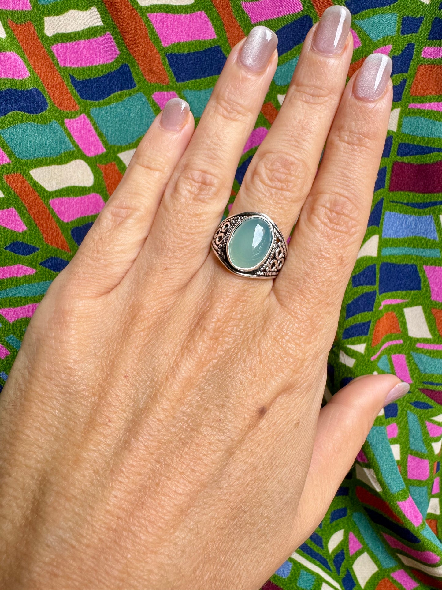 925 silver chalcedony ring size 17 - 11AM
