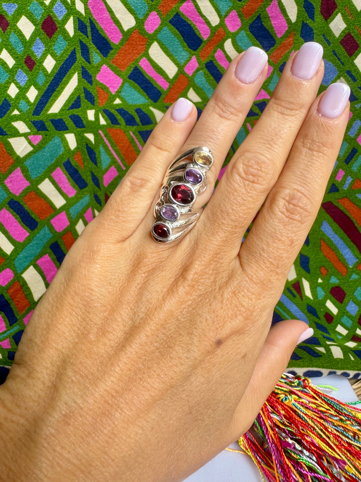 925 silver ring with amethyst/ruby root/citrine size 11-12 - G29