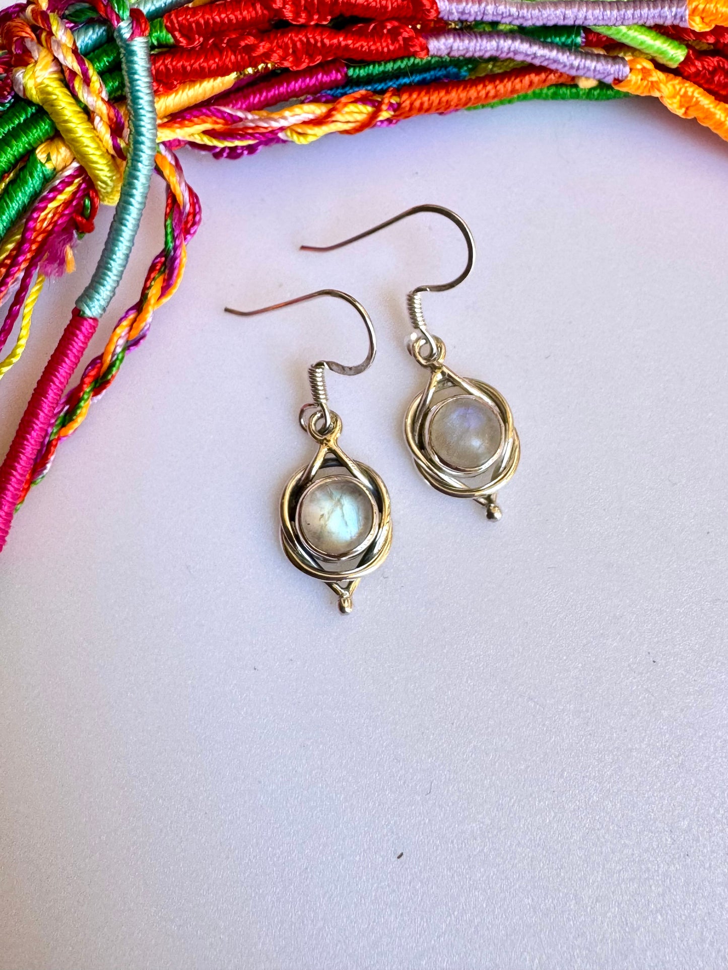 925 Silver Rainbow Moonstone Earrings R30