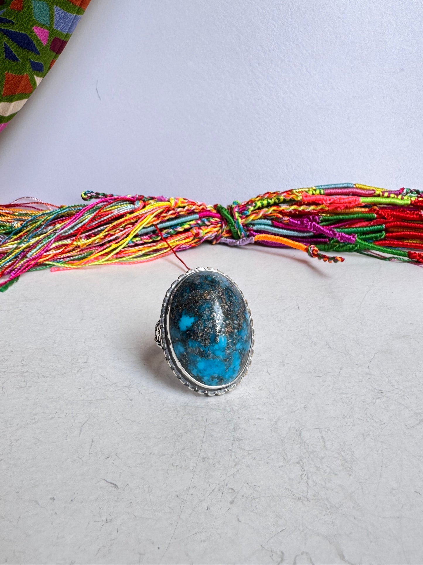 Anello argento 925 copper turquoise turchese misura 28 8V
