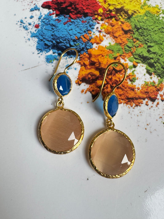 Orecchini 2 pietre azzurro e beige
