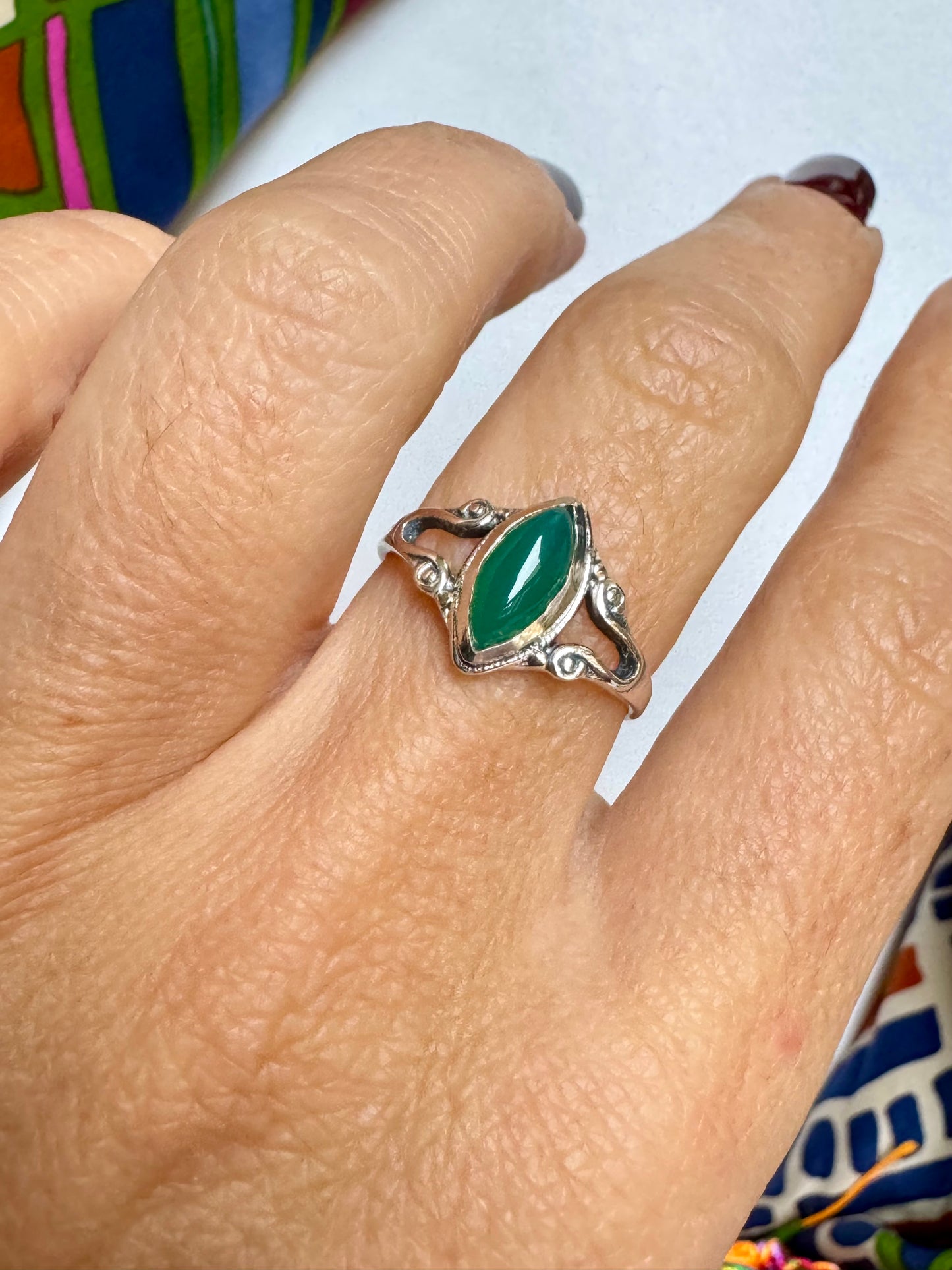 Anello argento 925 onice verde misura 13 M15