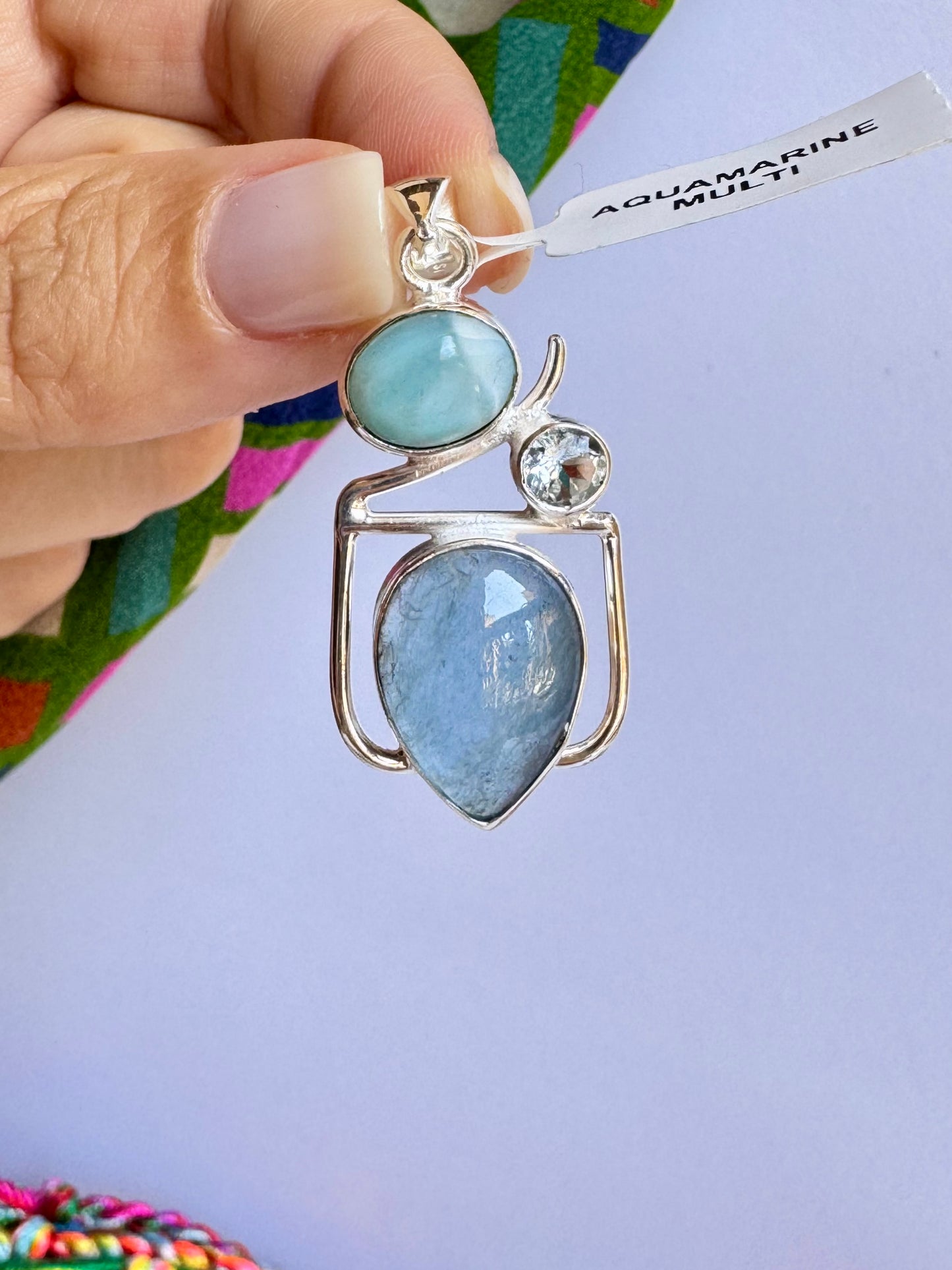 Ciondolo pendente argento 925 acquamarina 48K