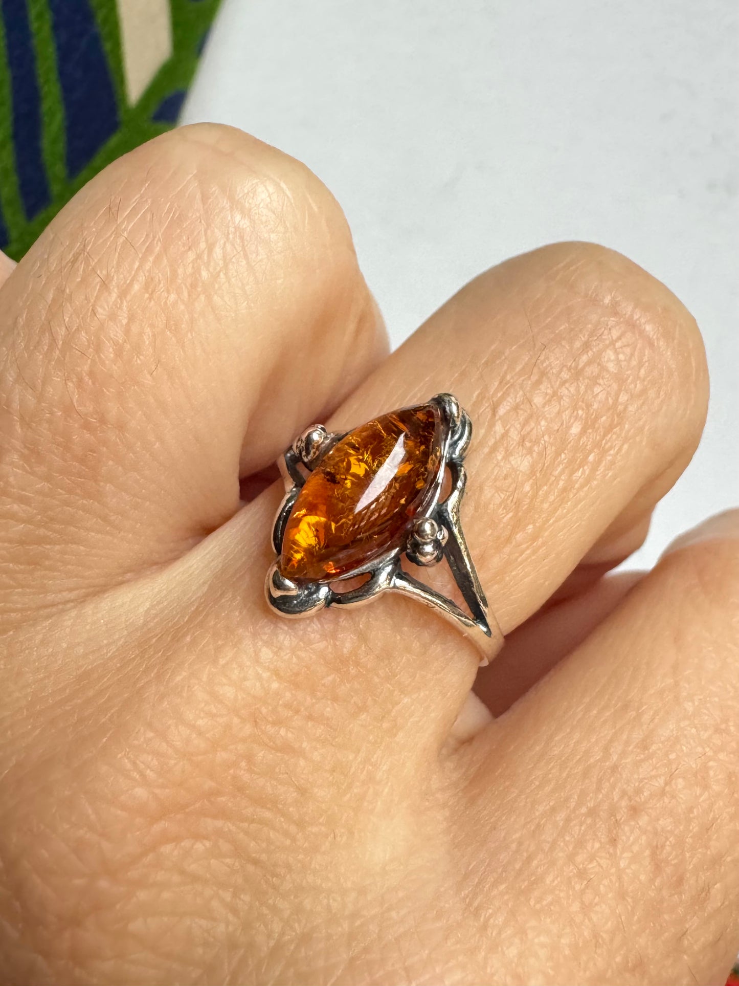 Anello argento 925 ambra misura 14 - 17AMB