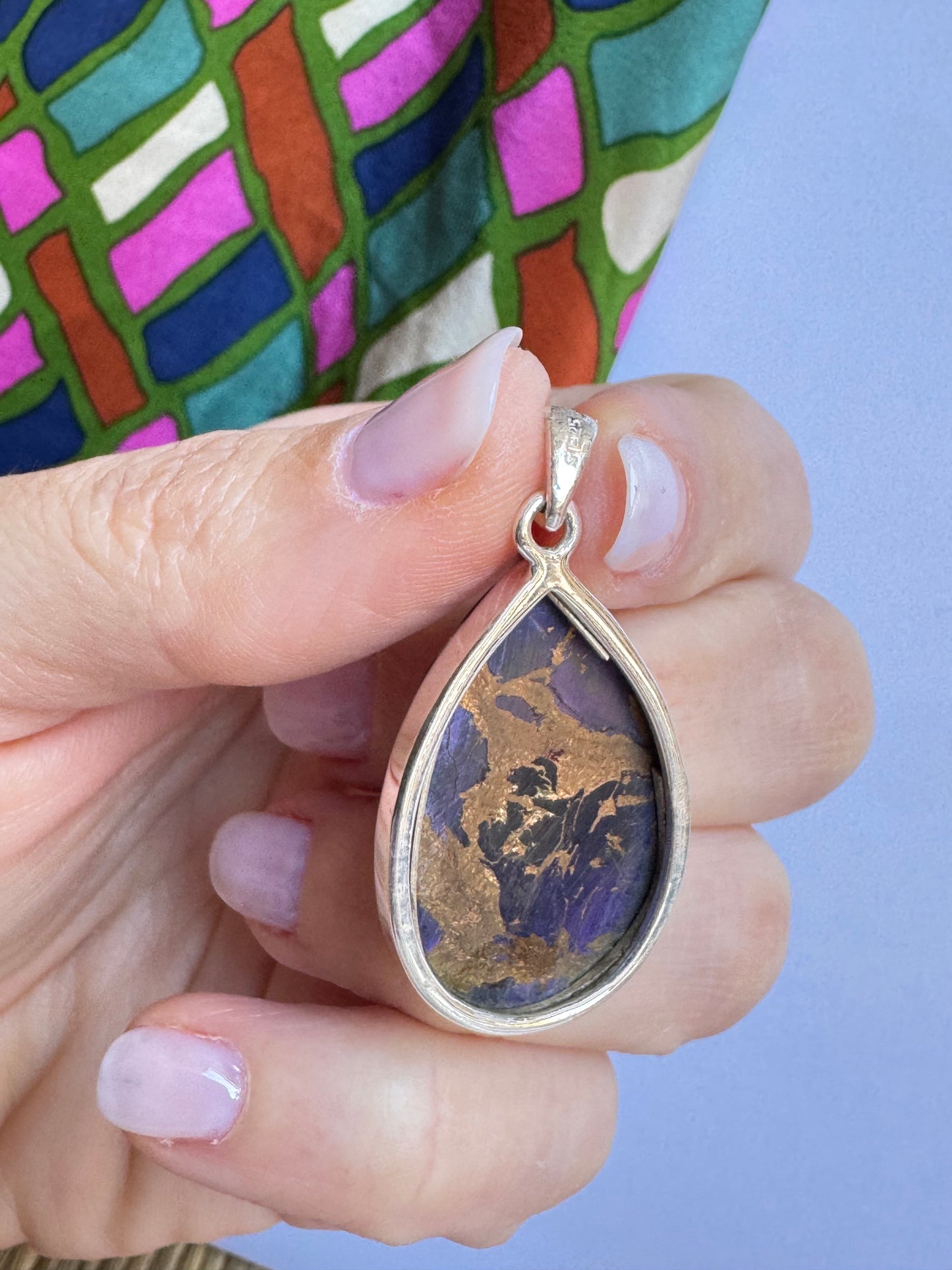 Ciondolo pendente argento 925 purple copper turquoise 5K