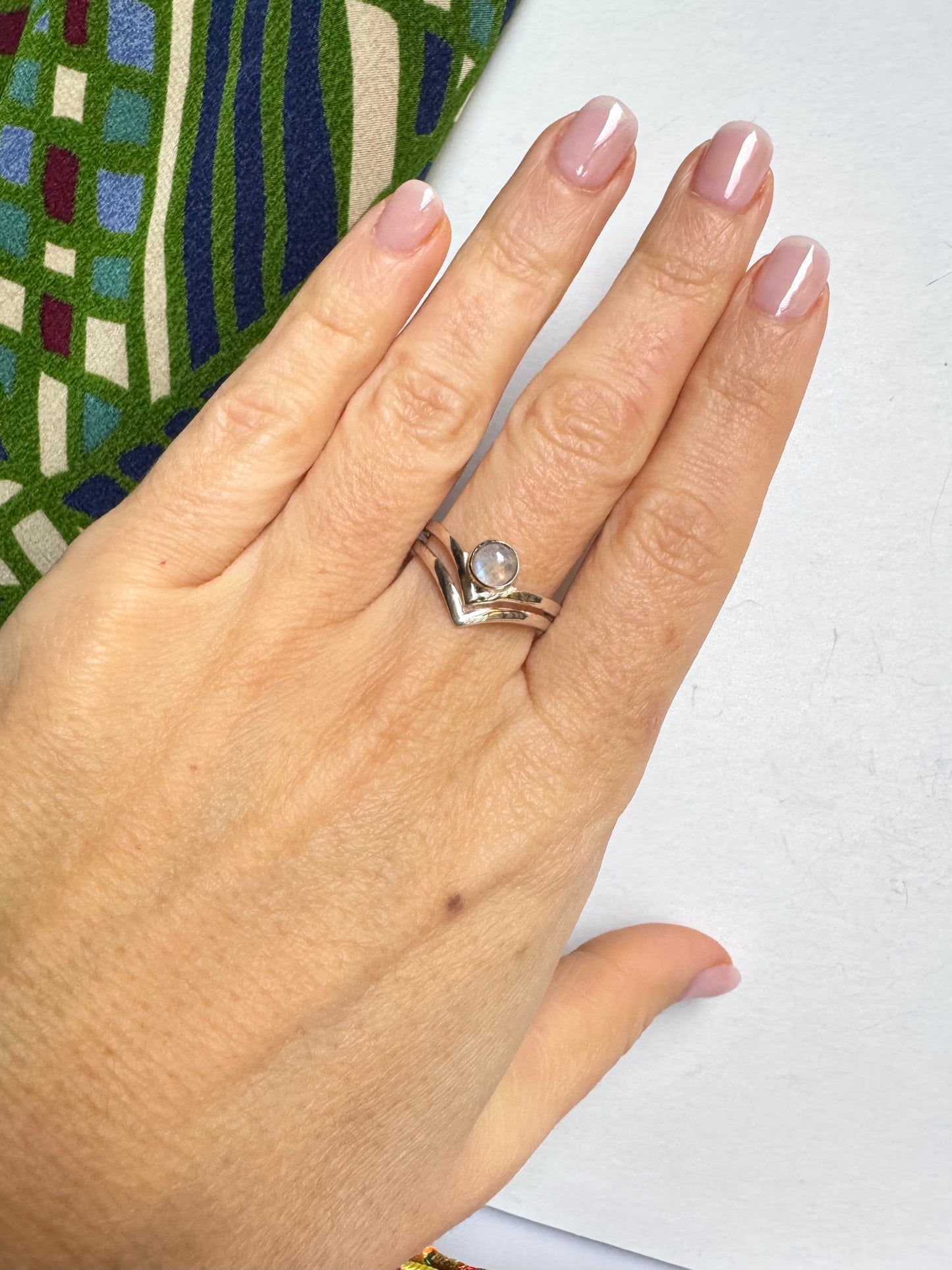 Anello argento 925 Pietra di luna arcobaleno misura 19/20 - 11SZ