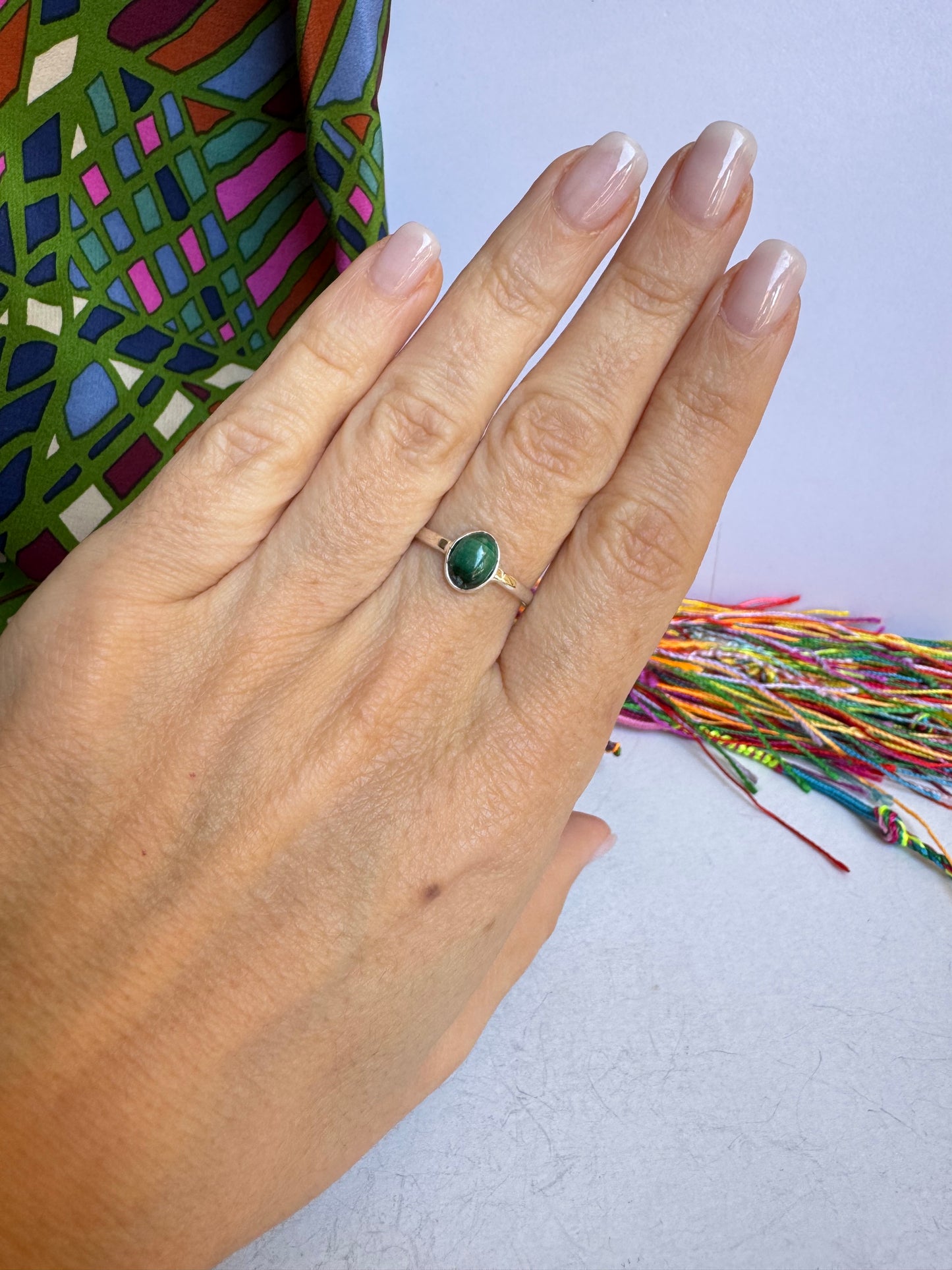 Anello argento 925 malachite misura 15 8WE difettato