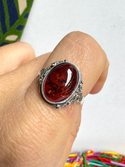 Anello argento 925 ambra misura 18/19 - 26AMB
