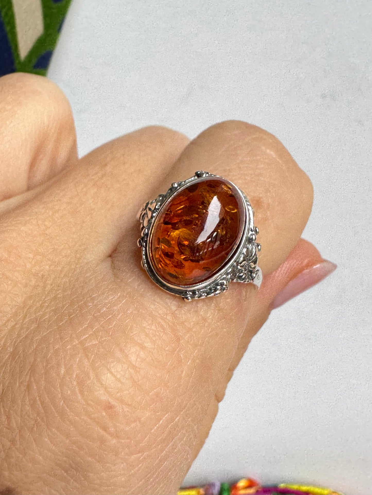 Anello argento 925 ambra misura 18 - 24AMB