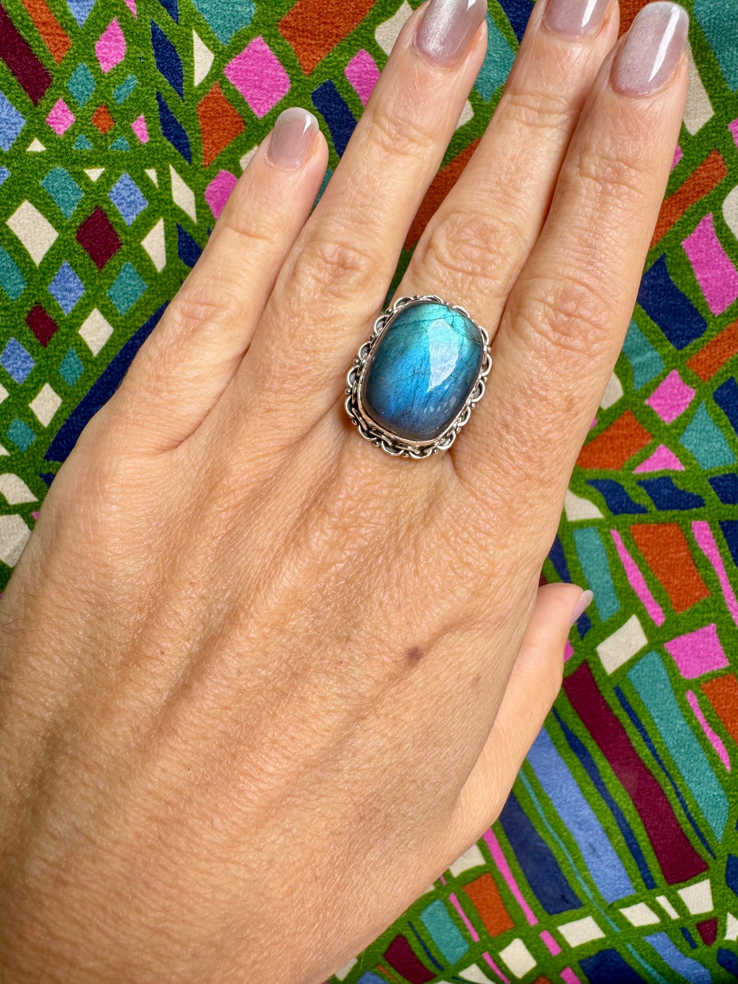 Labradoritring aus 925er Sterlingsilber, Größe 16 - 10LA