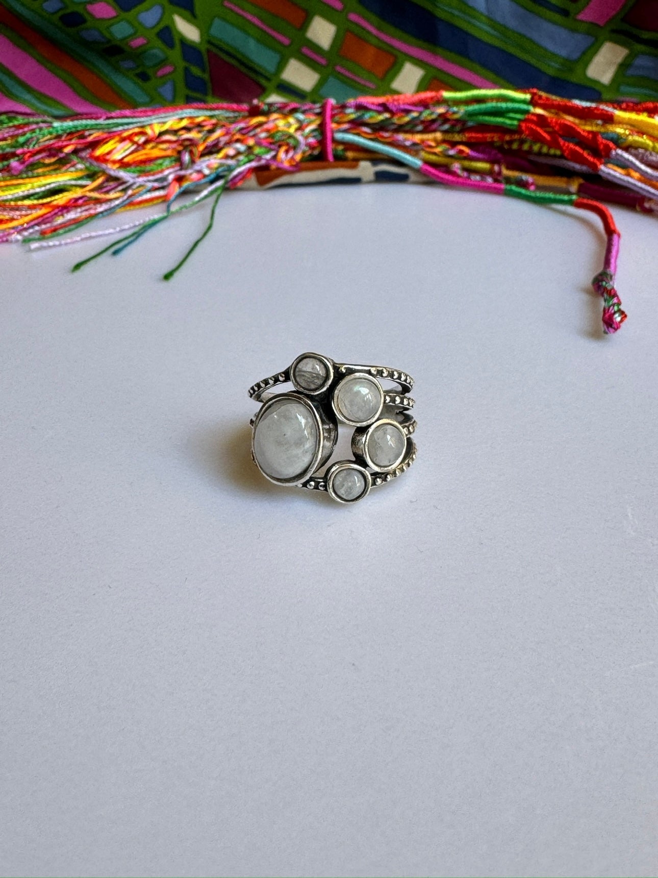 Boho silver moonstone ring