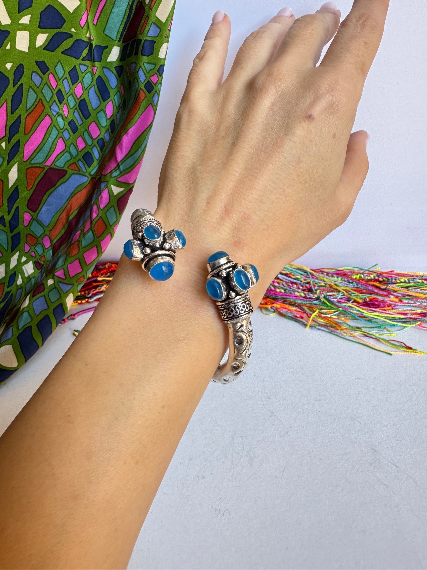 Bracciale boho argentato celeste