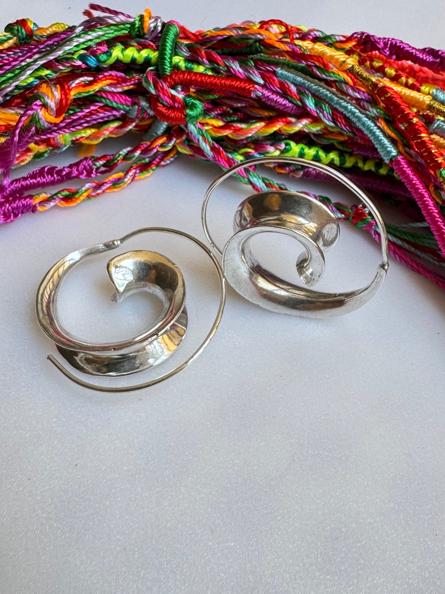 Boho earrings silver spiral three-dimensional