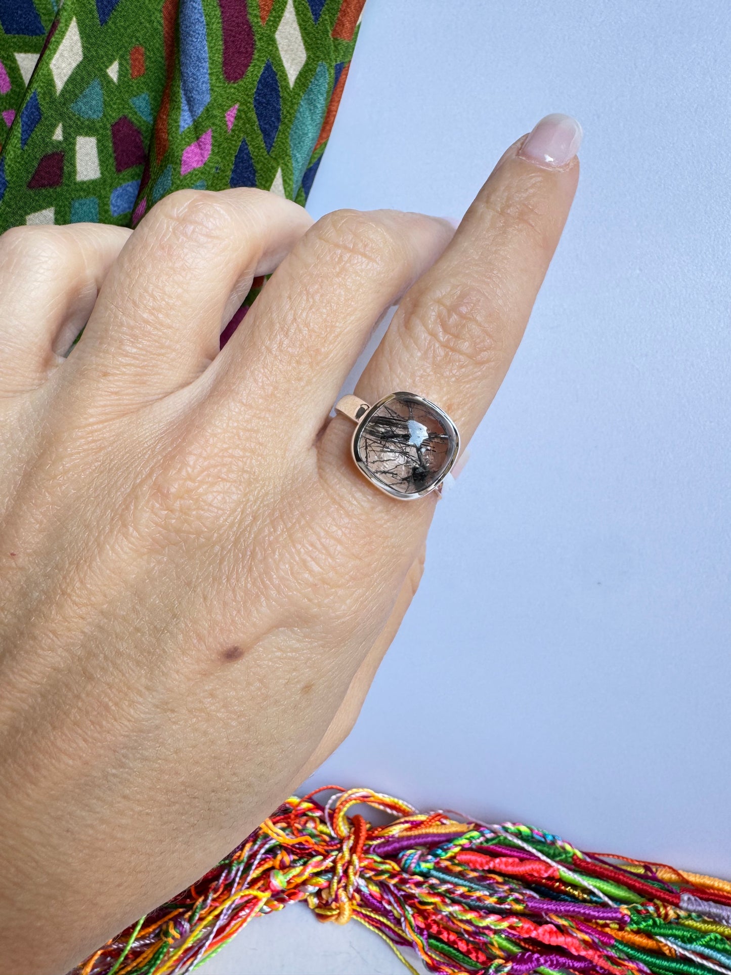 Anello argento quarzo tormalinato misura 20/21- Z2