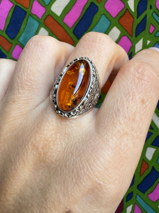 Anello argento 925 ambra regolabile 18A