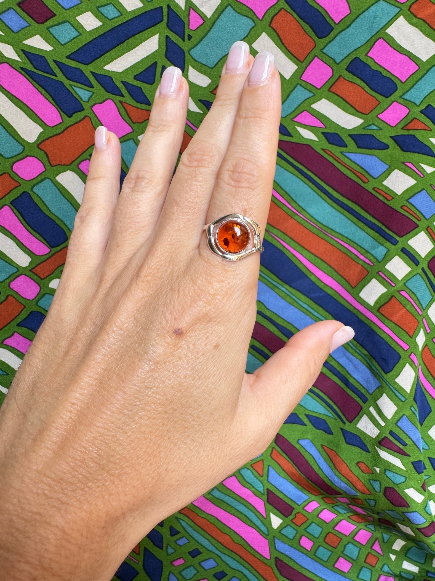 925 silver amber ring size 21 - 22 38A