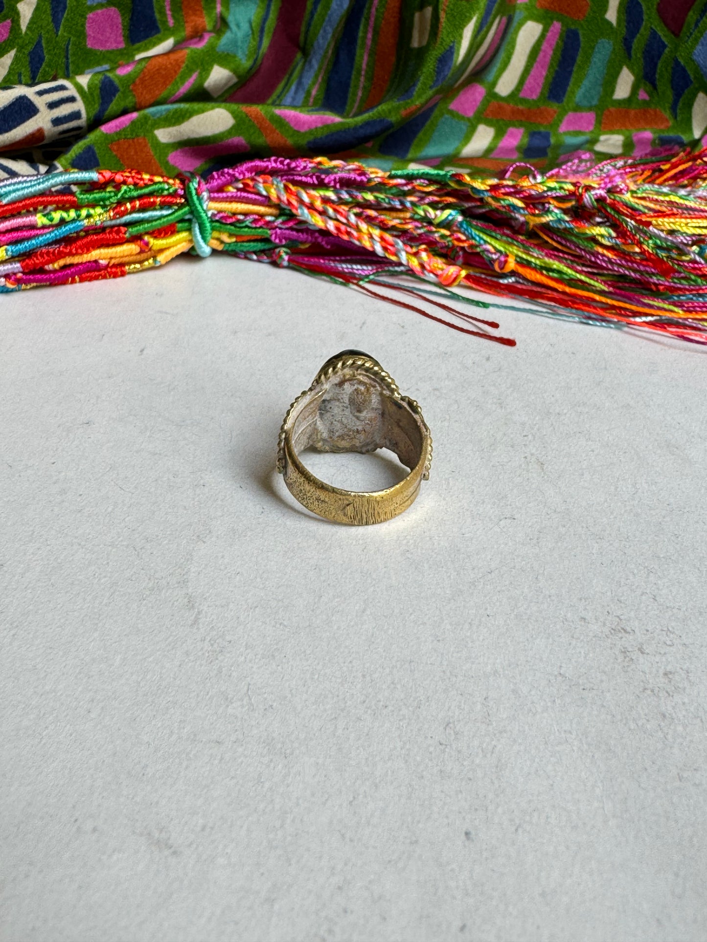 Antique vintage painted ceramic ring