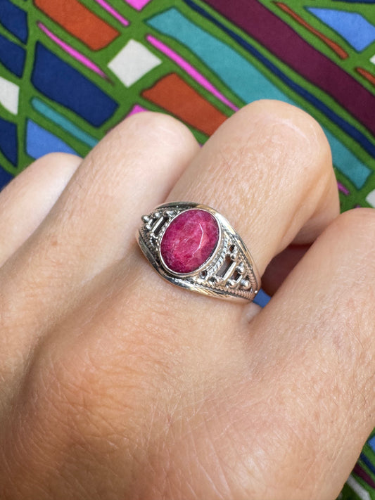 925 Silberring mit Rubinwurzel Größe 17 -X74