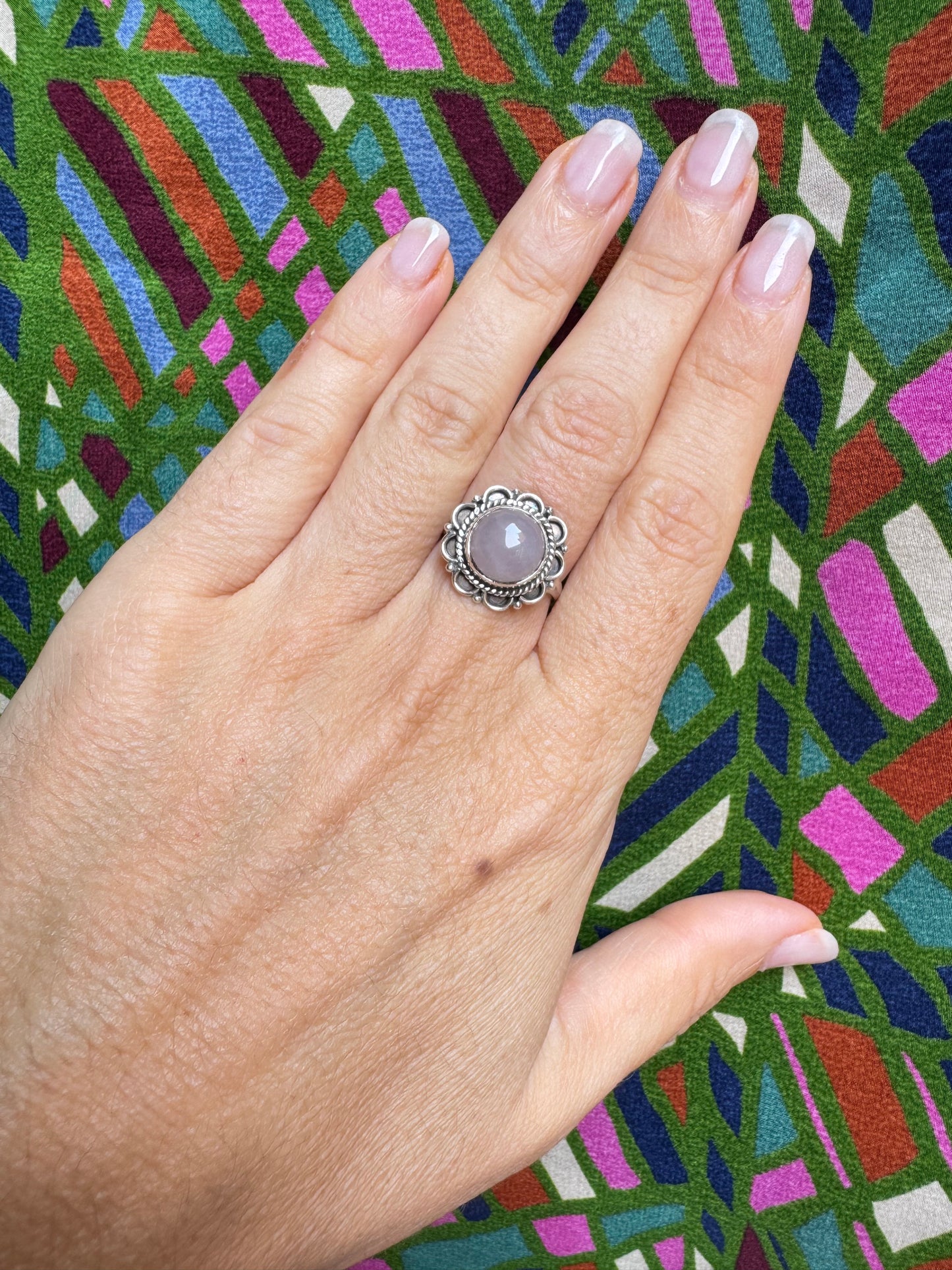 925 Silberring mit Rosenquarz, Größe 14 - X62