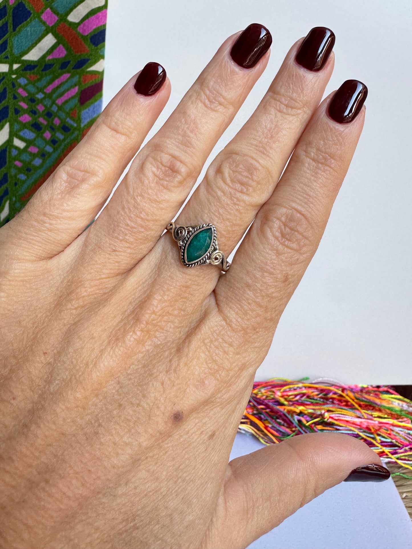 Anello argento 925 radice di smeraldo misura 20 M8