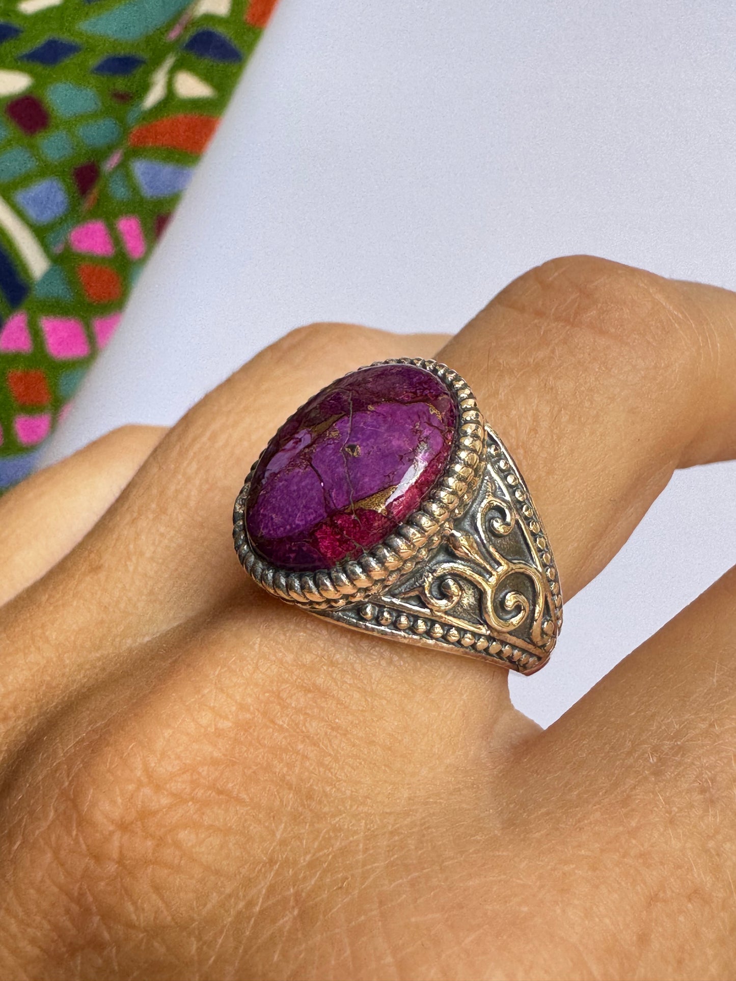 Anello argento 925 purple copper turquoise misura 16 1V