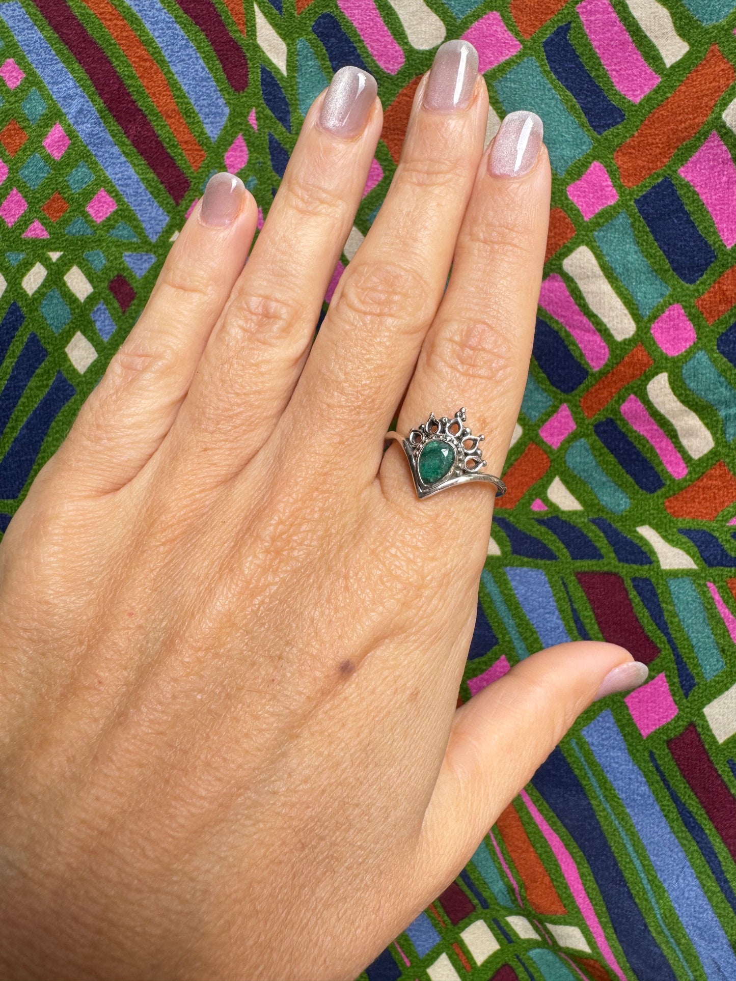 925 silver ring with emerald root, size 15 - 7RS