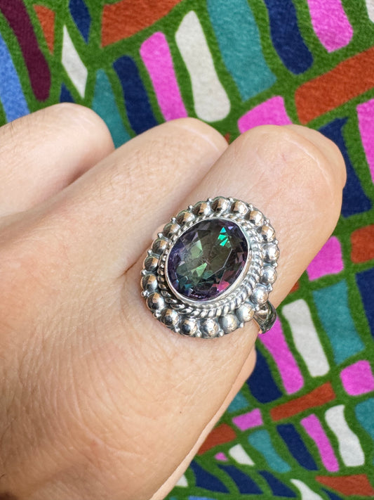 Mystic stone silver ring T87