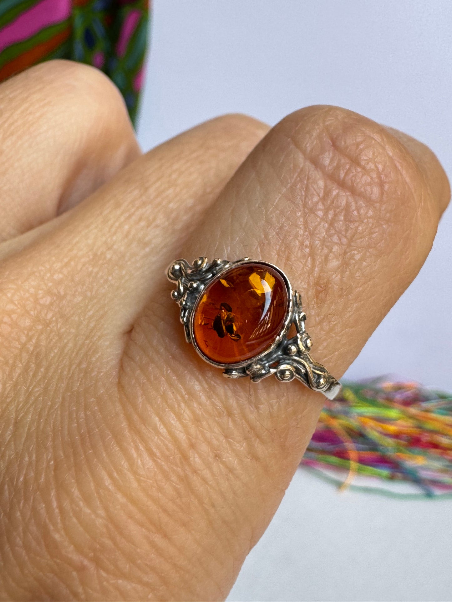 Anello argento 925 ambra misura 17 - 32AMB