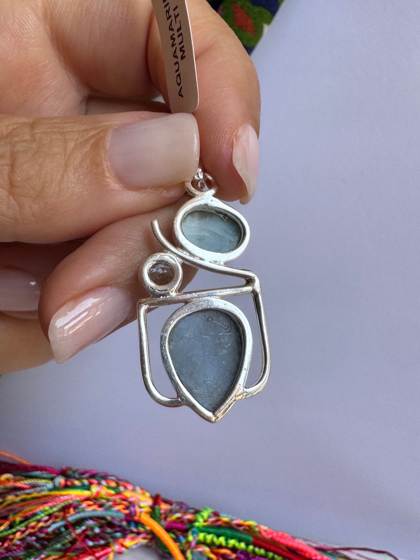 Ciondolo pendente argento 925 acquamarina 48K