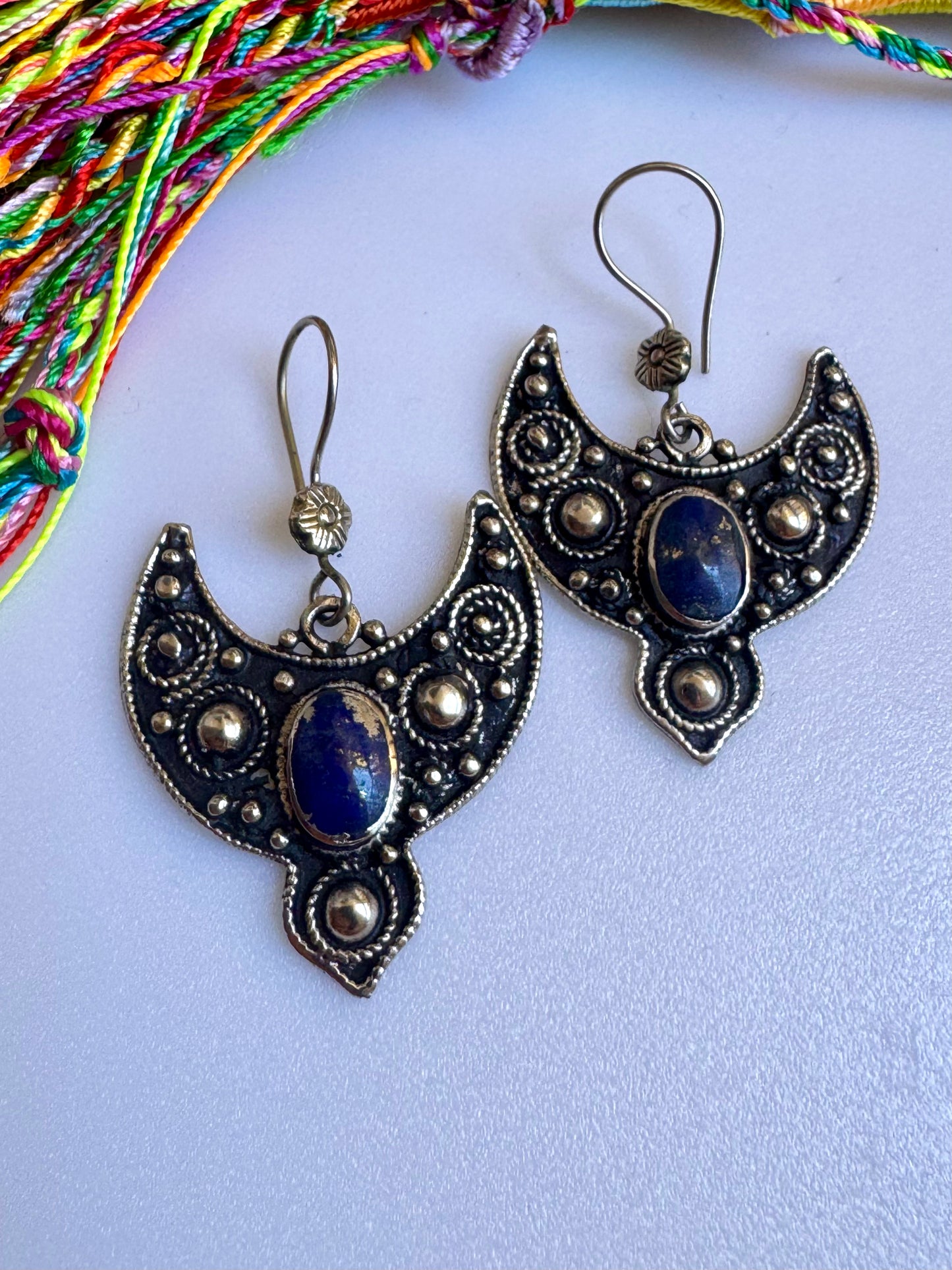 Antique Lapis Lazuli Paste Earrings Vintage