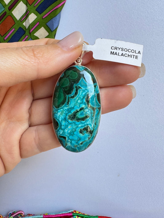 Ciondolo argento 925 crisocolla malachite 20K
