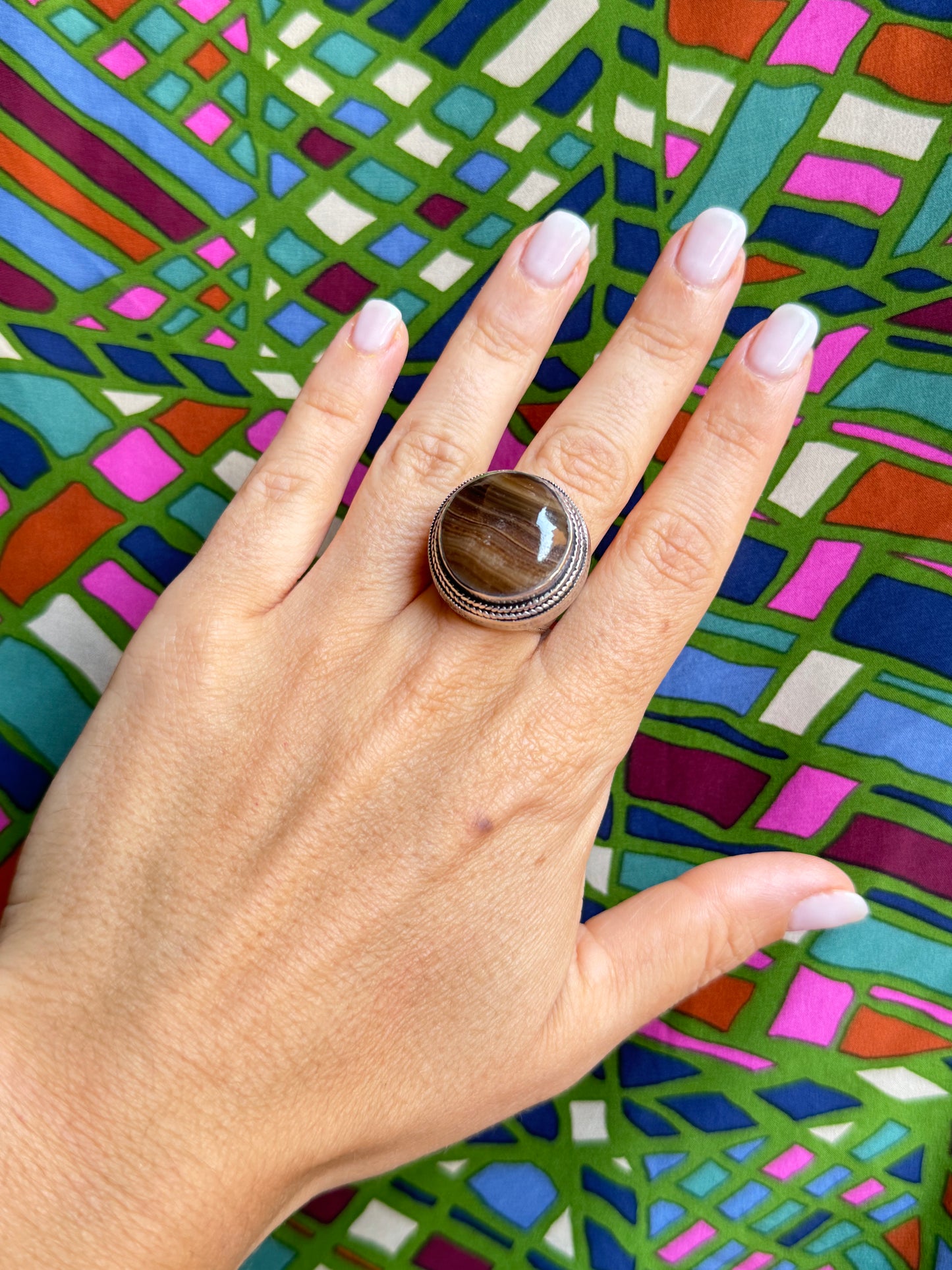 Antique vintage agate stone ring