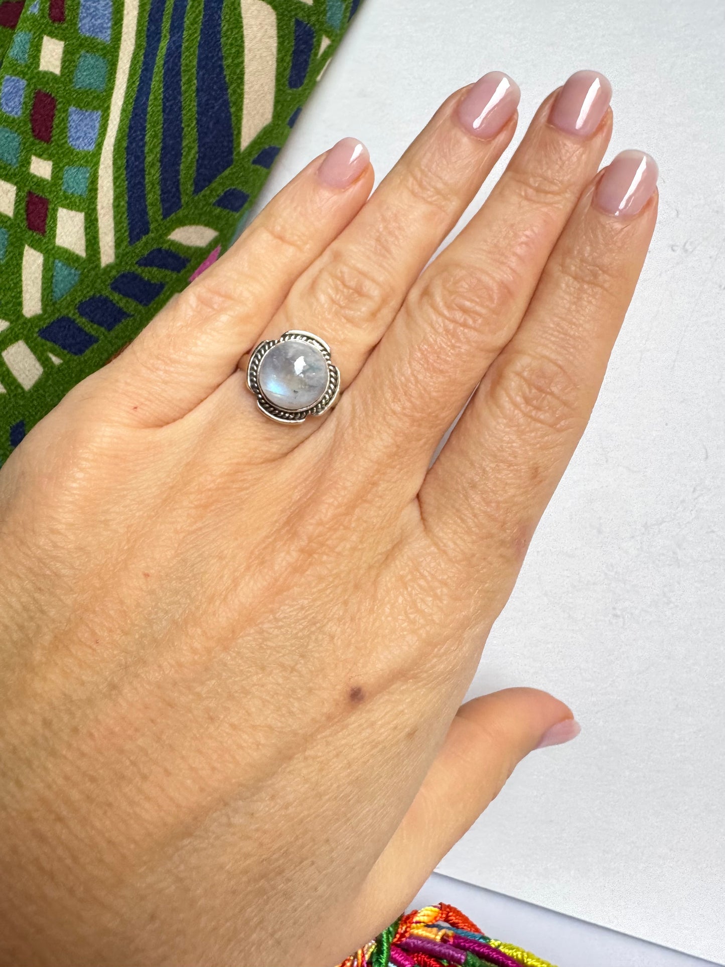 Anello argento 925 Pietra di luna arcobaleno misura 11 - 10SZ