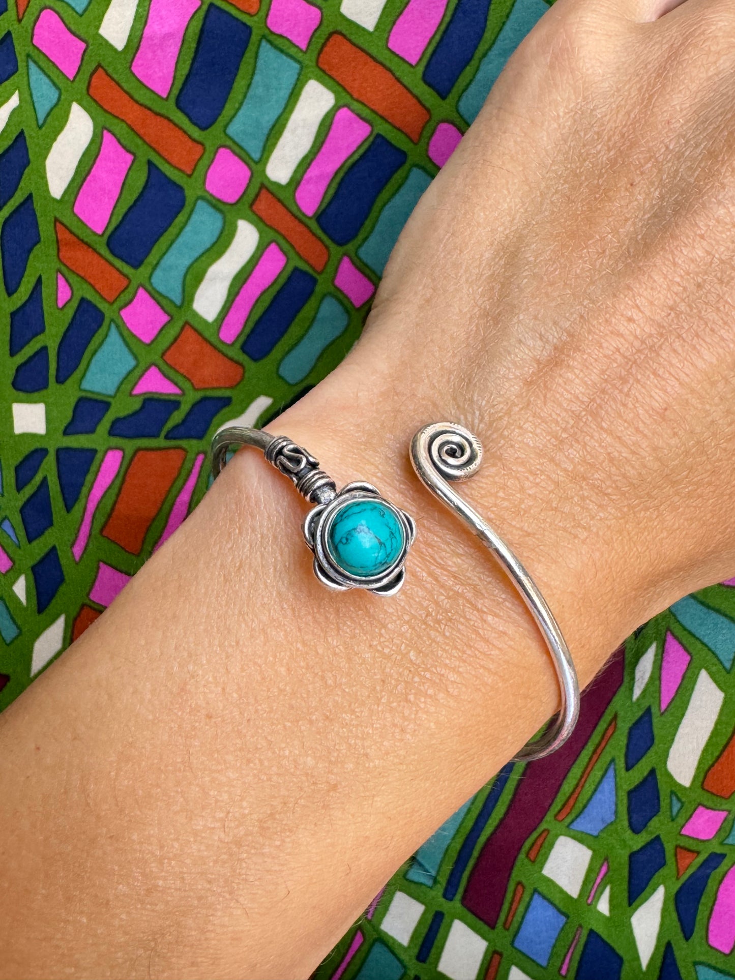 Turquoise silver boho bracelet