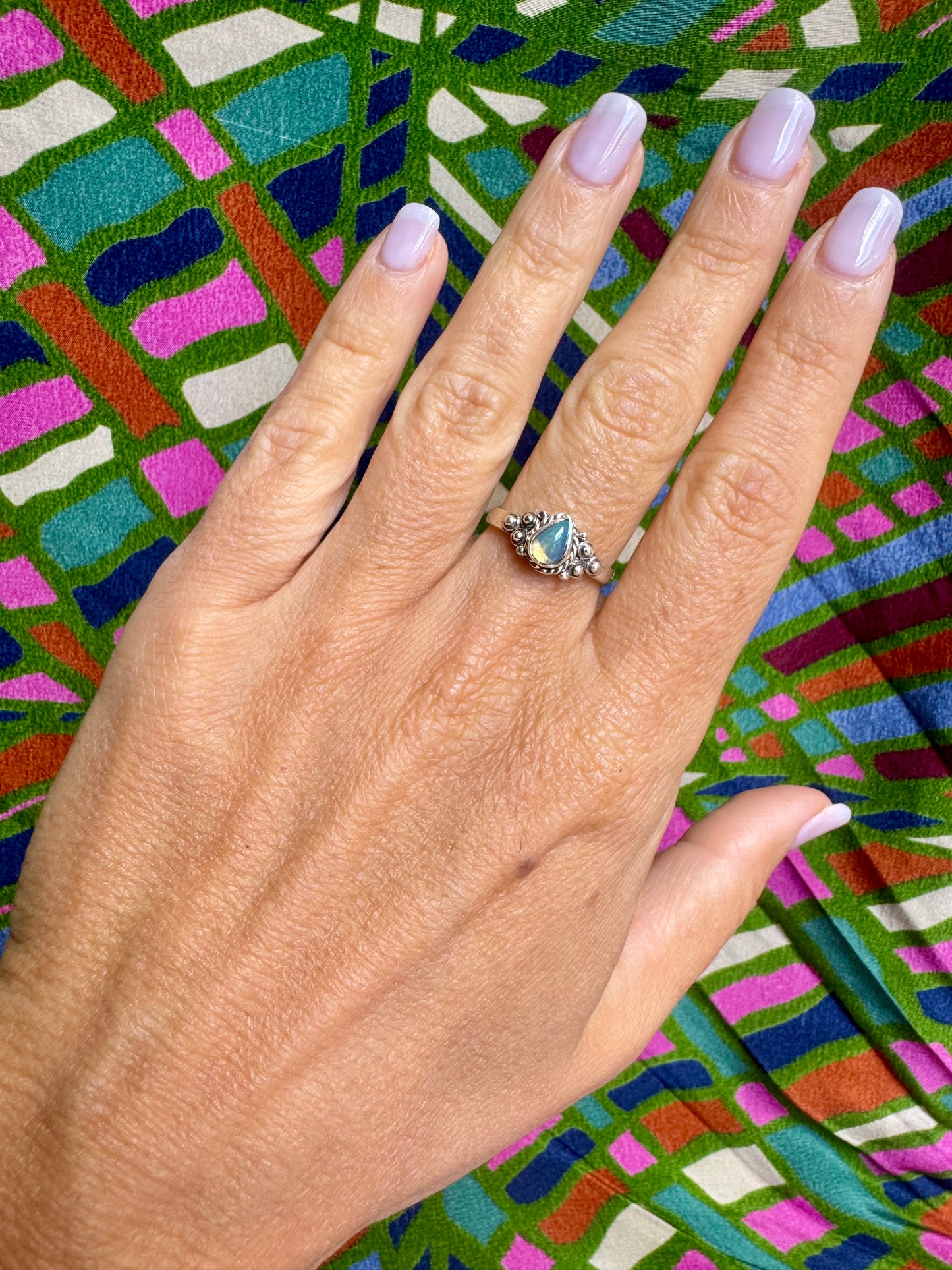 925 silver ring with white opal, size 14/15 - G31