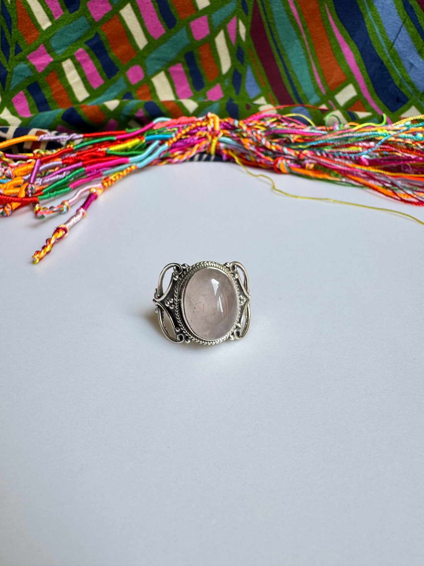 925 Silberring mit Rosenquarz, Größe 17/18 - X68