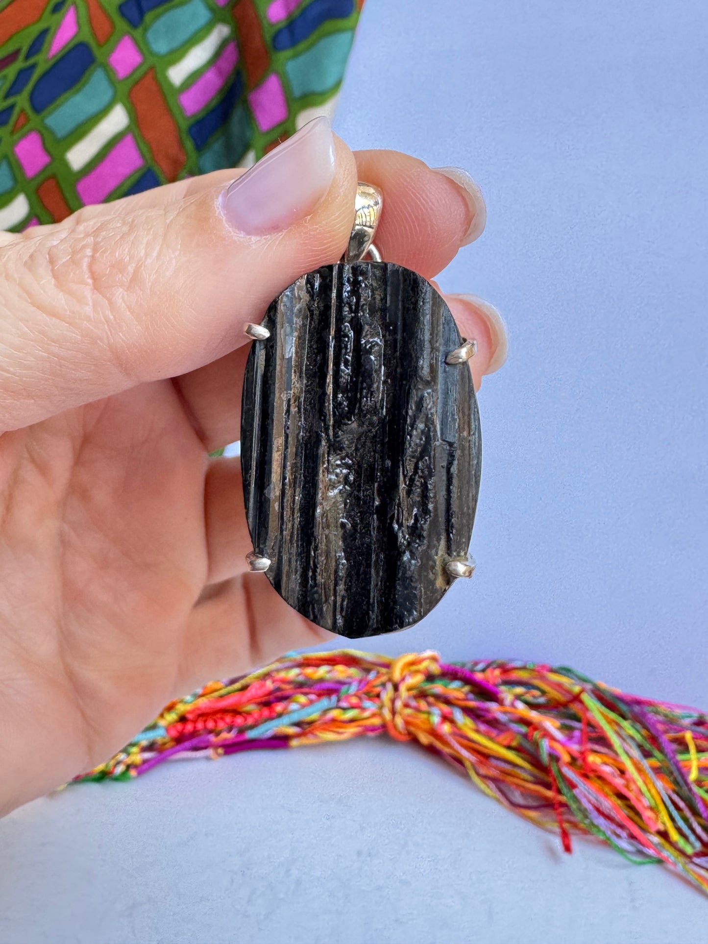 Ciondolo pendente argento 925 tormalina nera grezza 8K