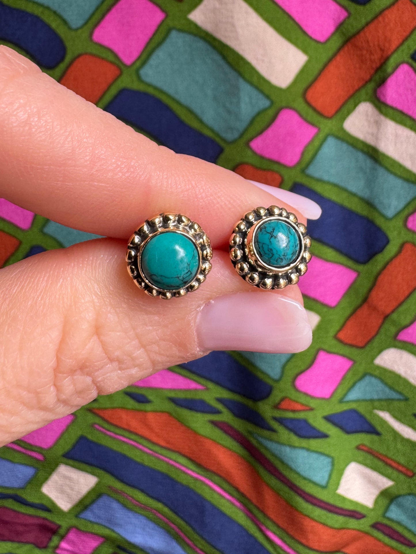 Gold Boho Earrings Turquoise Lobe