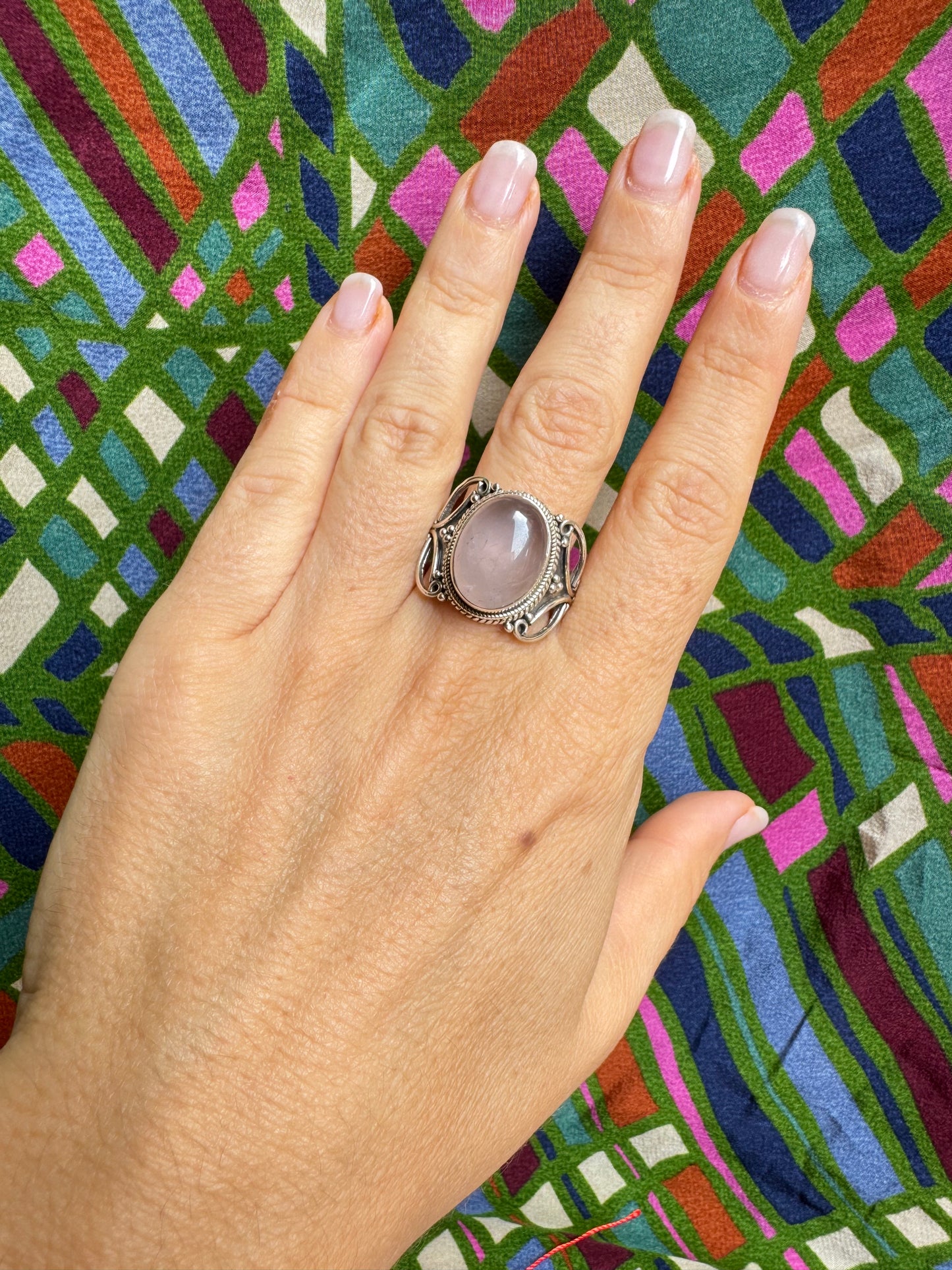 925 Silberring mit Rosenquarz, Größe 17/18 - X68