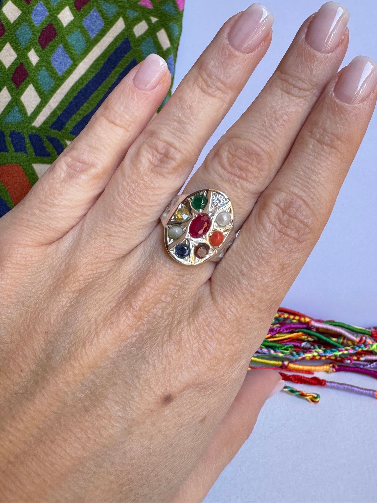Anello argento 925 Navaratna misura 13 - 26WE