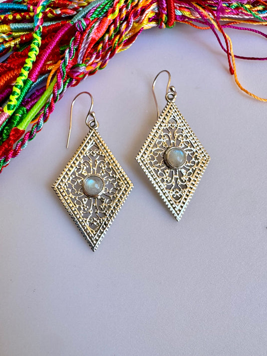 Orecchini argento 925 pietra di luna arcobaleno D39