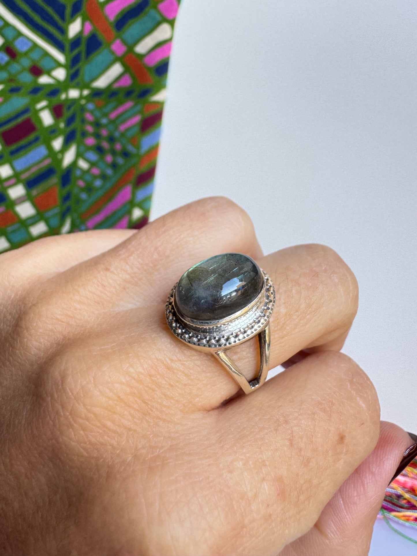 Anello argento 925 labradorite misura 16 M11