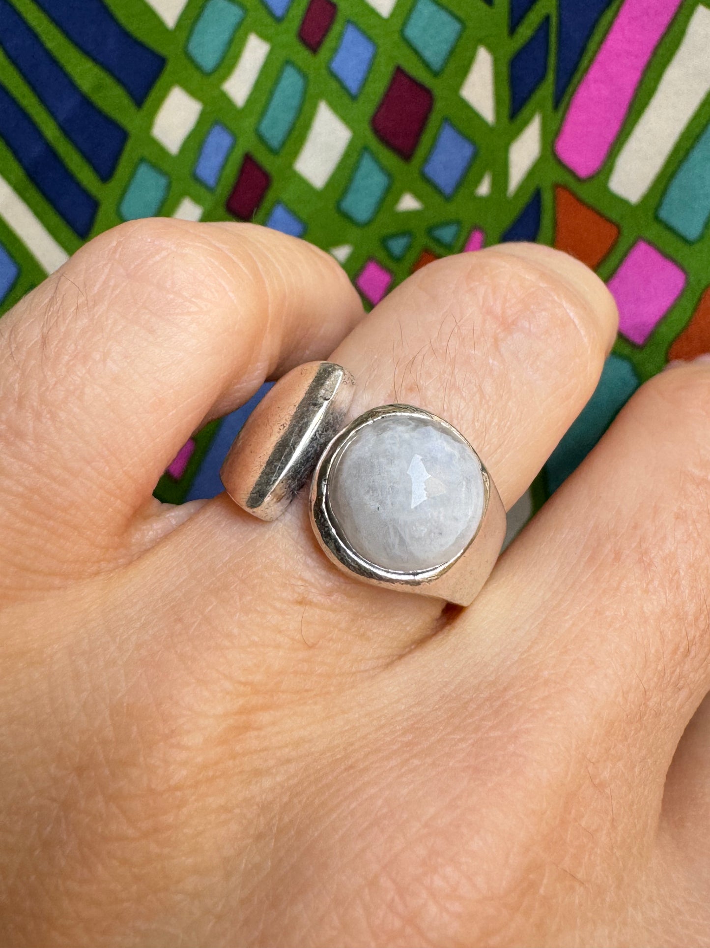 Boho silver moonstone ring