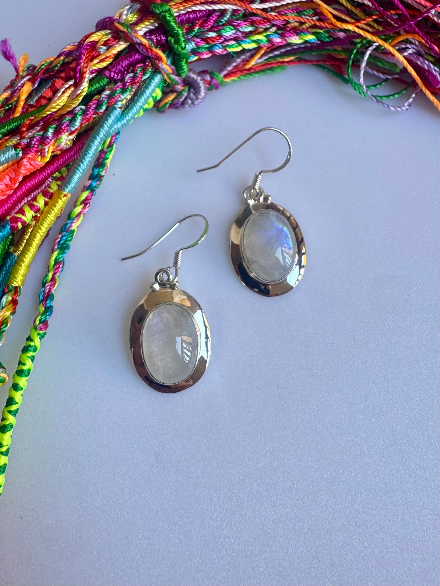 925 Silver Rainbow Moonstone Earrings R69