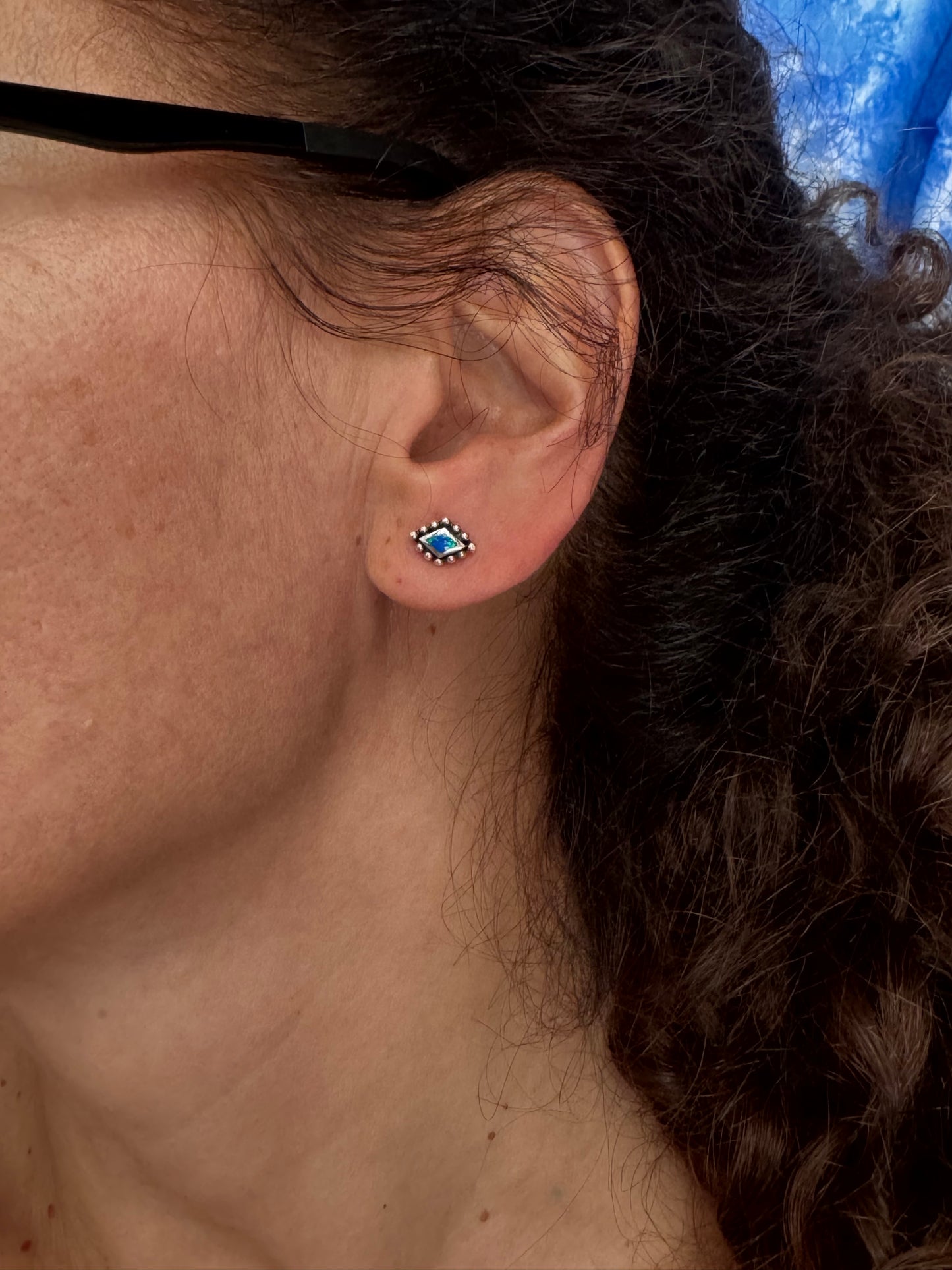 Orecchini lobo argento 925 opale azzurro
