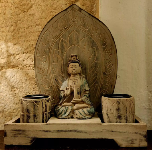 Temple altar zen garden with Buddha India