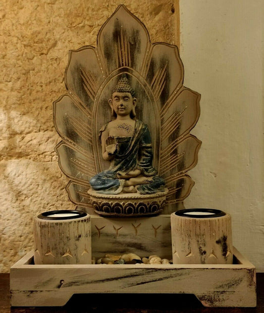 Temple altar zen garden with Buddha India