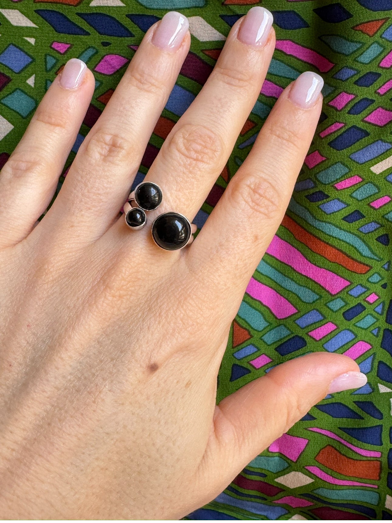 Black onyx silver boho ring