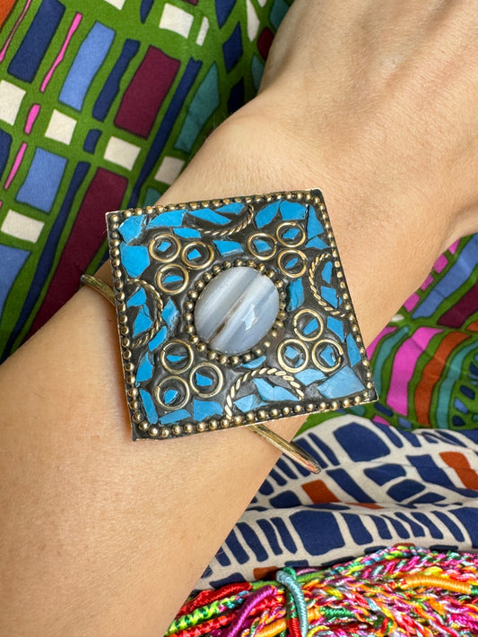 Bracciale nepalese mosaico azzurro