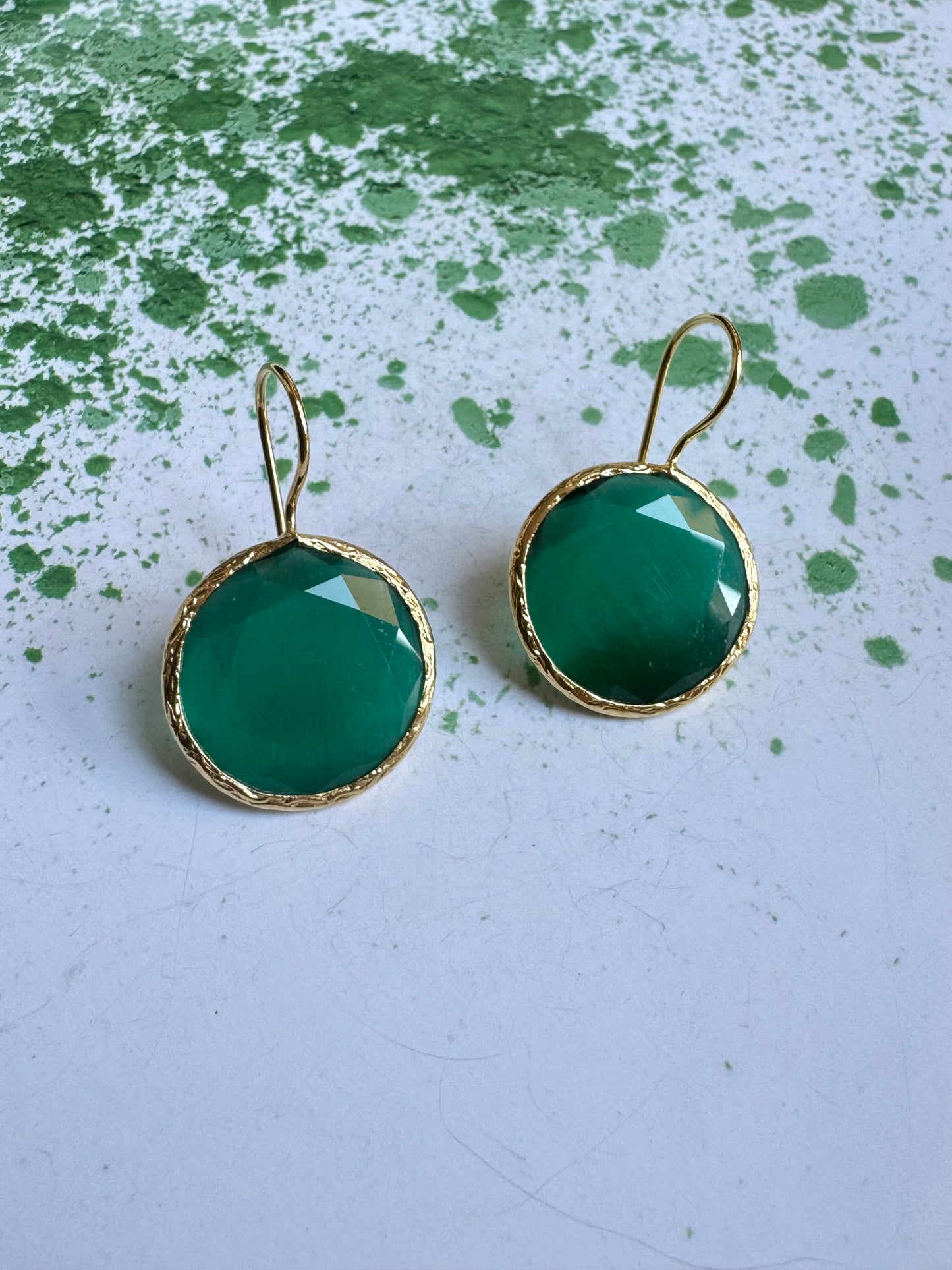 Bottle Green Round Stone Earrings